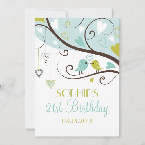 Blue  Green Lovebirds Bridal Shower Invitations