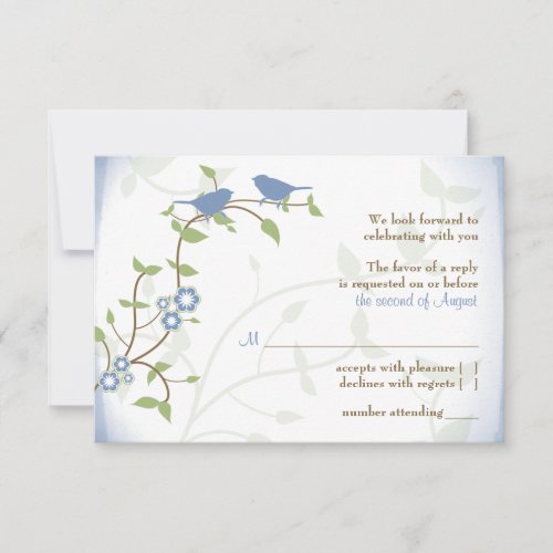 Blue Green Lovebirds Wedding RSVP Reply Card Personalized Announcements