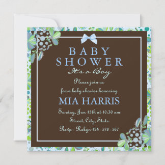 Blue & Green Lush Floral Baby Shower Invite