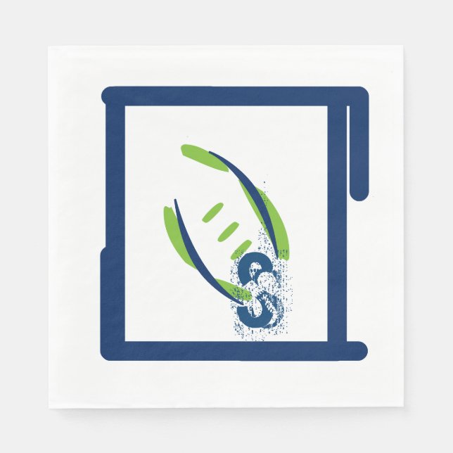 Blue & Green Luuncheon Napkins-Splash Initial Paper Napkins (Front)