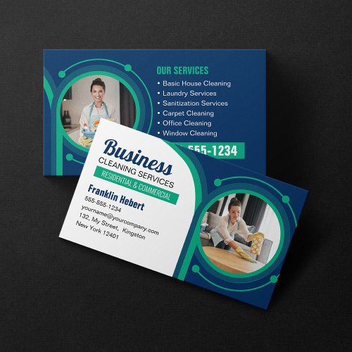 Blue Green Maid House Cleaning Janitorial Clean Business Card