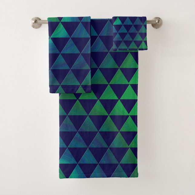 Blue Green Mandala Geometric Triangle  Bath Towel Set (Insitu)
