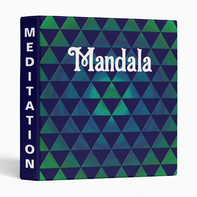 Blue Green Mandala Geometric Triangle Pattern 3 Ring Binder (Front/Spine)