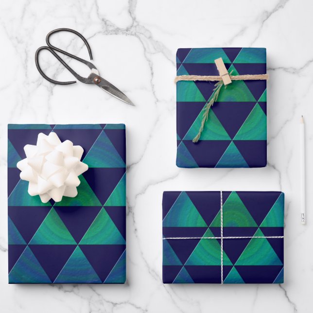 Blue Green Mandala Geometric Triangle  Wrapping Paper Sheets (Front)