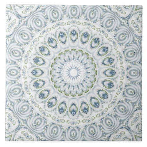 Blue  Green Mandala Kaleidoscope Medallion Flower Ceramic Tile