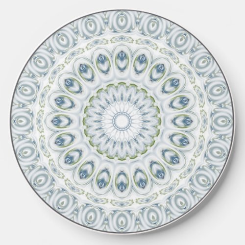 Blue  Green Mandala Kaleidoscope Medallion Flower Wireless Charger