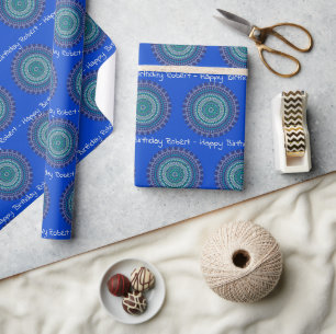 Blue & Green Mandala Personalize Name Wrapping Paper