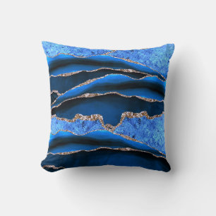 BLUE GREEN MARBLE AGATE GOLD GLITTER GLAM THROW PILLOW