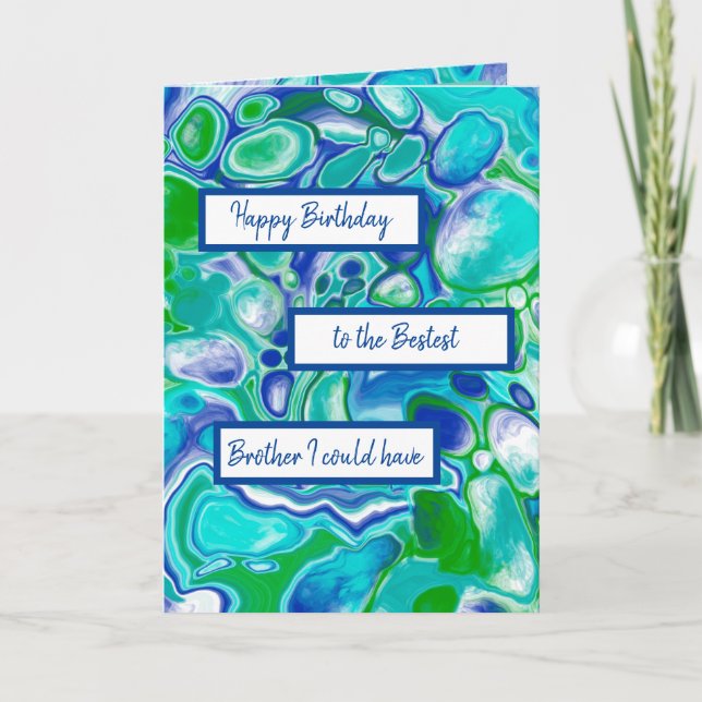 Blue Green Marble Art Happy Birthday Brother Card (Front)