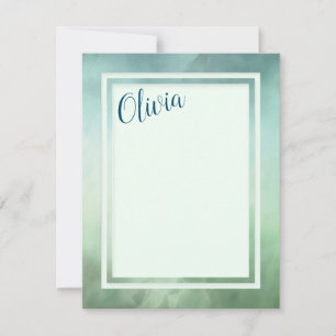 Blue Green Marble Border Note Card