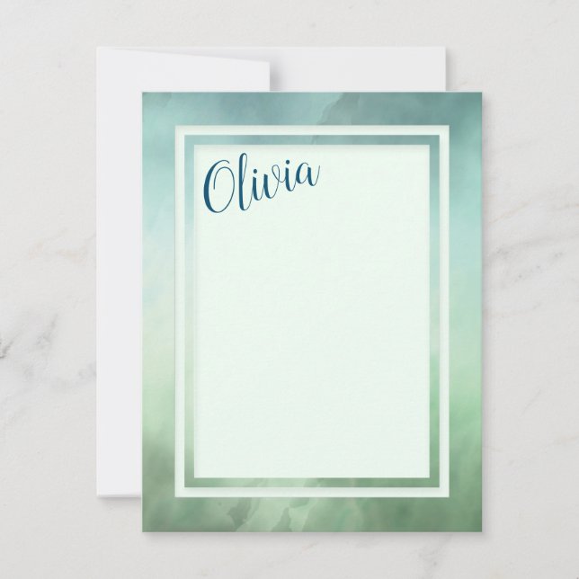 Blue Green Marble Border Note Card (Front)