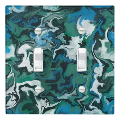 Blue Green Marble Paint Brushstrokes Handmade  Light Switch Cover