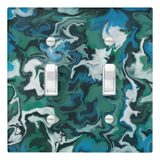 Blue Green Marble Paint Brushstrokes Handmade  Light Switch Cover (In Situ)