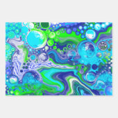 Blue Green Marble Swirls Birthday or baby shower Wrapping Paper Sheets (Front)