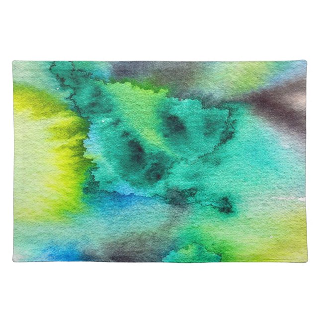 Blue Green marble Tie dye watercolor Cloth Placemat (Front)