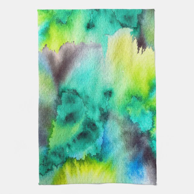 Blue Green marble Tie dye watercolor Kitchen Towel (Vertical)