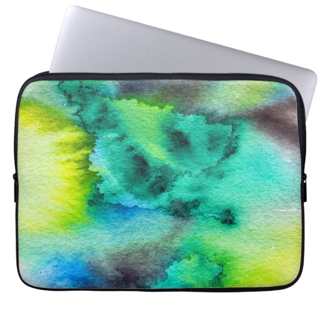 Blue Green marble Tie dye watercolor Laptop Sleeve (Front)