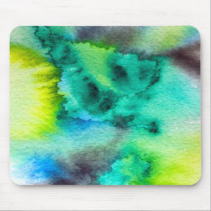 Blue Green marble Tie dye watercolor Mouse Pad