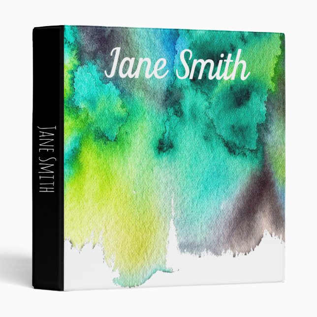 Blue Green marble watercolor art 3 Ring Binder (Front/Spine)