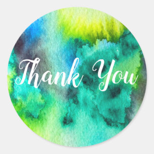 Blue Green marble watercolor art Classic Round Sticker