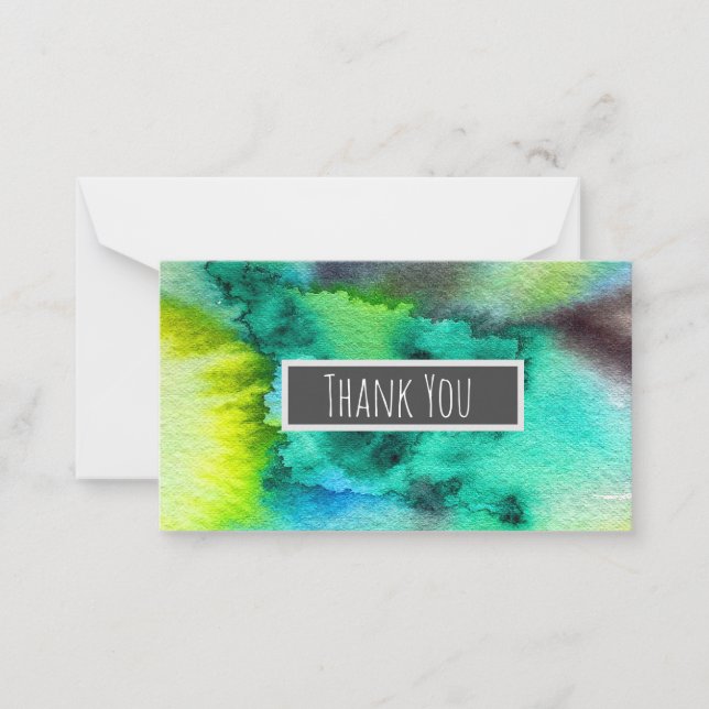Blue Green marble watercolor art Note Card (Front)