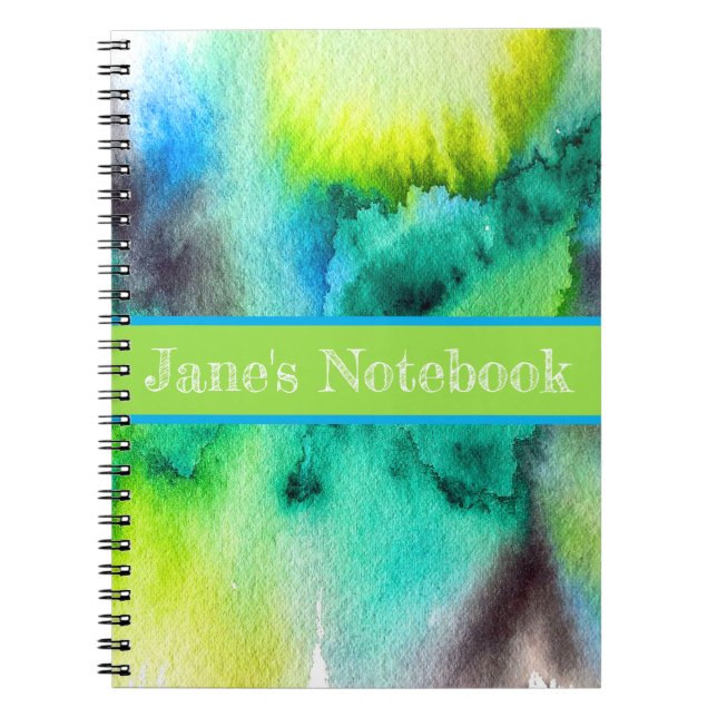 Blue Green marble watercolor art Notebook (Front)