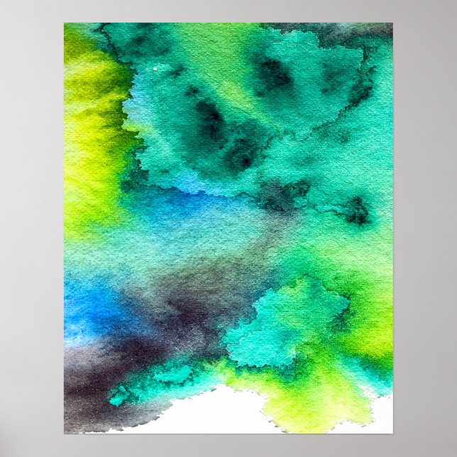 Blue Green marble watercolor art Poster (Front)