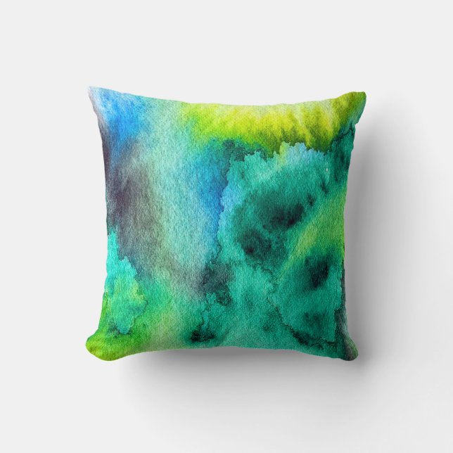 Blue Green marble watercolor art Throw Pillow (Front)