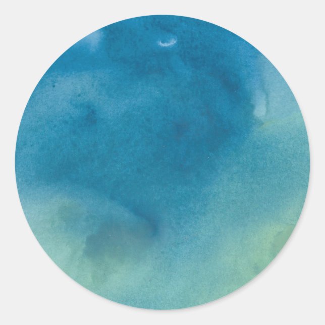 Blue & Green Marble Watercolour Classic Round Sticker (Front)