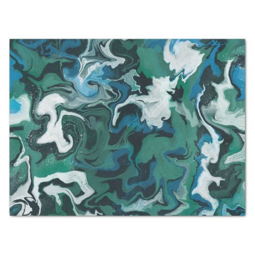 Blue Green Marbled Brushstrokes Handmade Tissue Paper