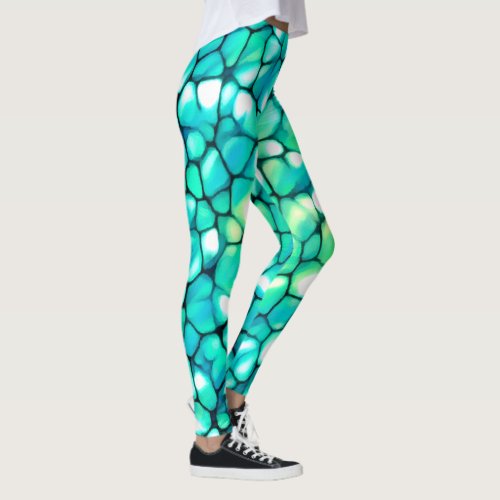 Blue  Green Marbled Stained Glass Spandex Leggings