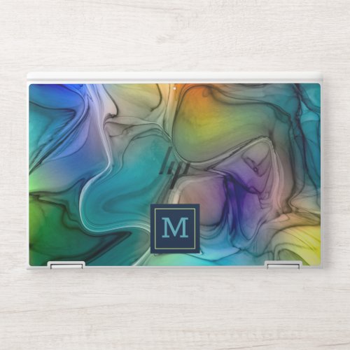 Blue green marbling waves HP laptop skin