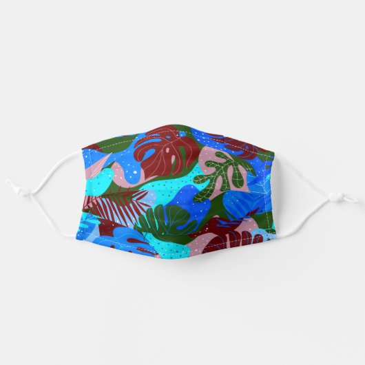 Blue Green Maroon Tropical Plants Adult Cloth Face Mask (Front, Unfolded)