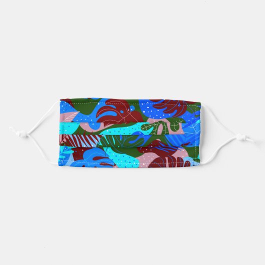 Blue Green Maroon Tropical Plants Adult Cloth Face Mask (Front, Folded)