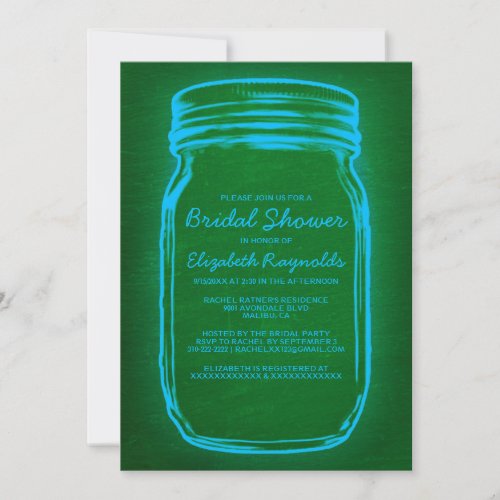Blue &amp; Green Mason Jar Bridal Shower Invitations