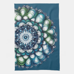 Blue Green Medallion - Abstract Kitchen Towel
