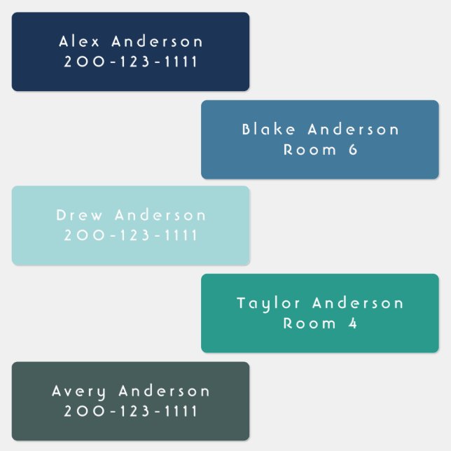 Blue Green Medium Waterproof Adhesive Kid's Labels (Group)