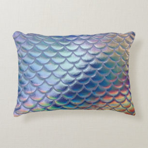 Blue Green Mermaid Fish Scales Holographic Trendy Accent Pillow