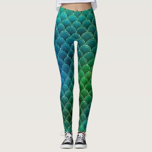 Blue Green Mermaid Leggings