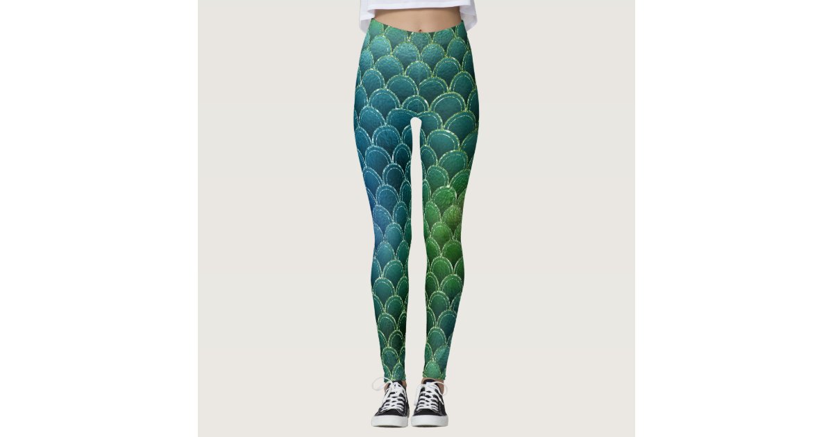 Pastel Diamond Pattern Mermaid Blue Green Pink Leggings