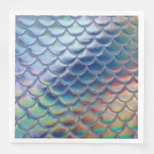 Blue Green Mermaid Scales Holographic Decoupage Paper Dinner Napkins