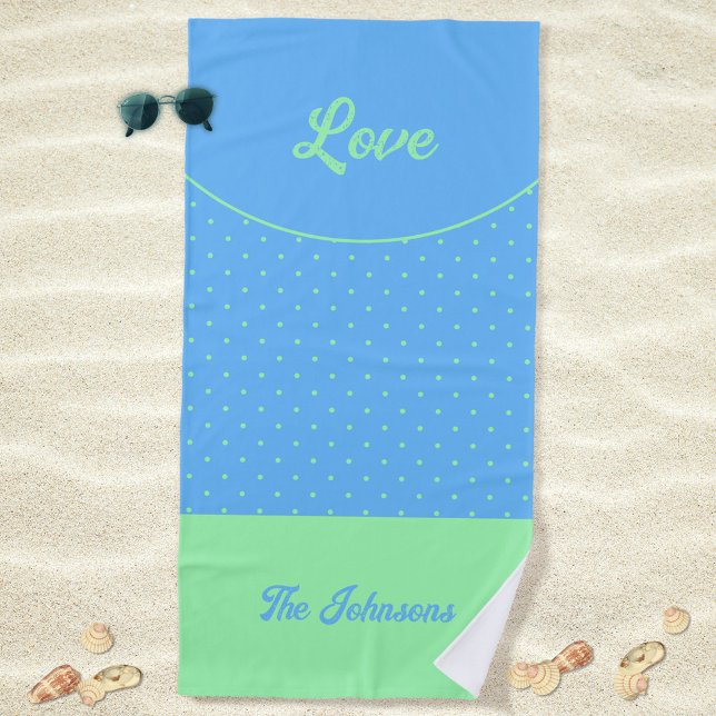 Blue Green Mid-Century Dots Beach Towel (Love Blue Retro Dots Green Mid Century 50s 60s Beach Towel ©Susanne Sachers - Sunny Mind Design)