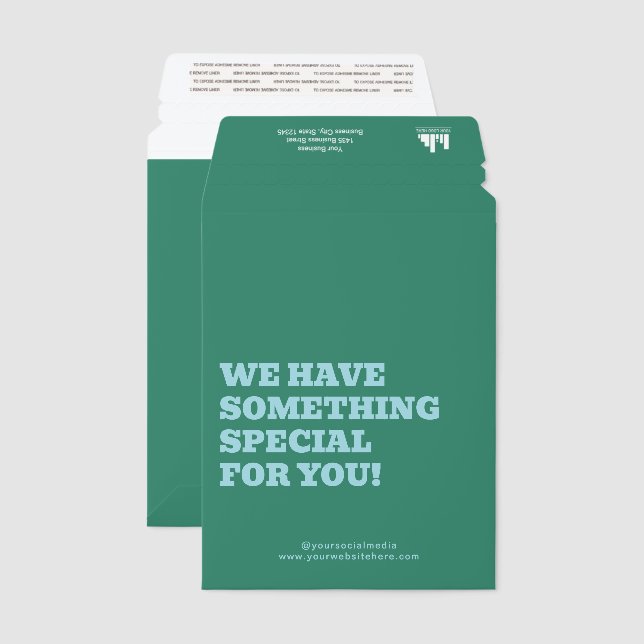 Blue Green Minimal Special Offers Small Business Envelope Mailers (Front & Back)