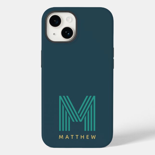Blue Green Minimalist Bold Monogram Case-Mate iPhone Case (Back)