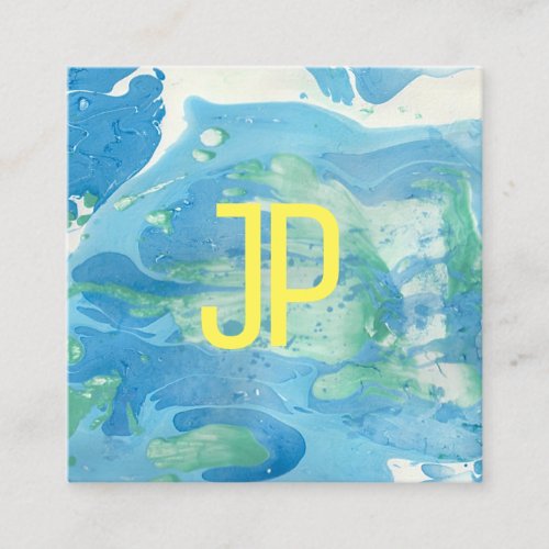 Blue Green Modern Abstract Monogram Template Square Business Card