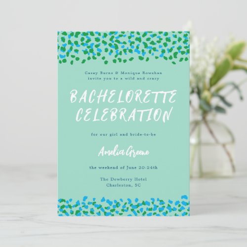 Blue Green Modern Animal Print Bachelorette Invitation