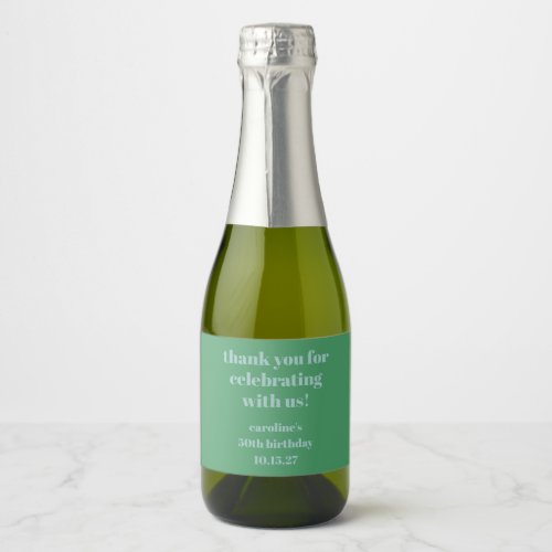 Blue Green Modern Custom 50th Birthday Thank You Sparkling Wine Label