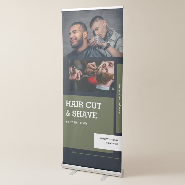 Blue Green Modern Professional Barbershop Vertical Retractable Banner (3/4)