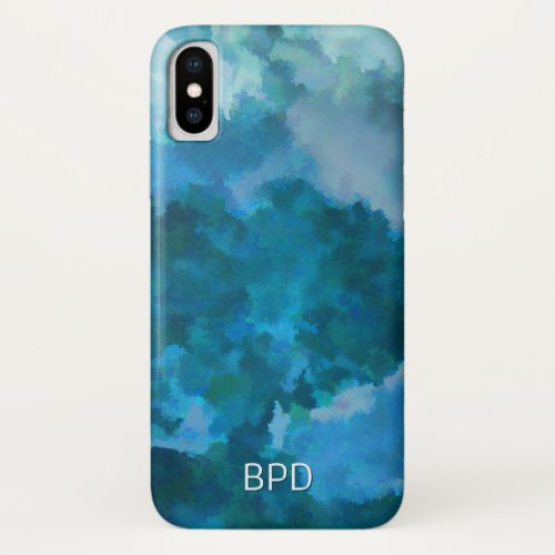 Blue  Green Modern Watercolor Custom Monogrammed iPhone XS Case