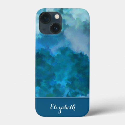 Blue  Green Modern Watercolor Custom Monogrammed iPhone 13 Mini Case